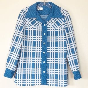Vintage Plaid Button Up Shirt Blue and White